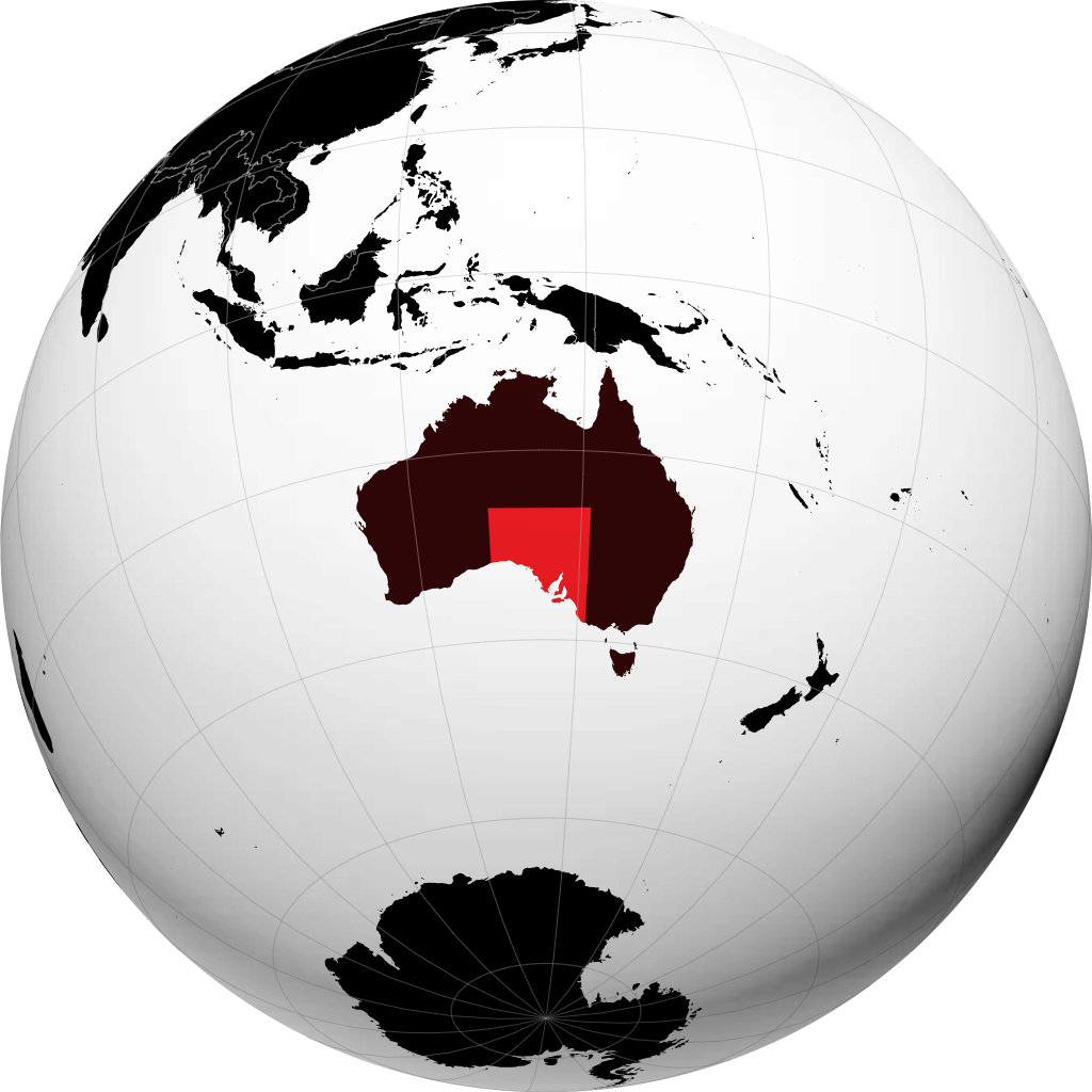 State of South Australia on the globe