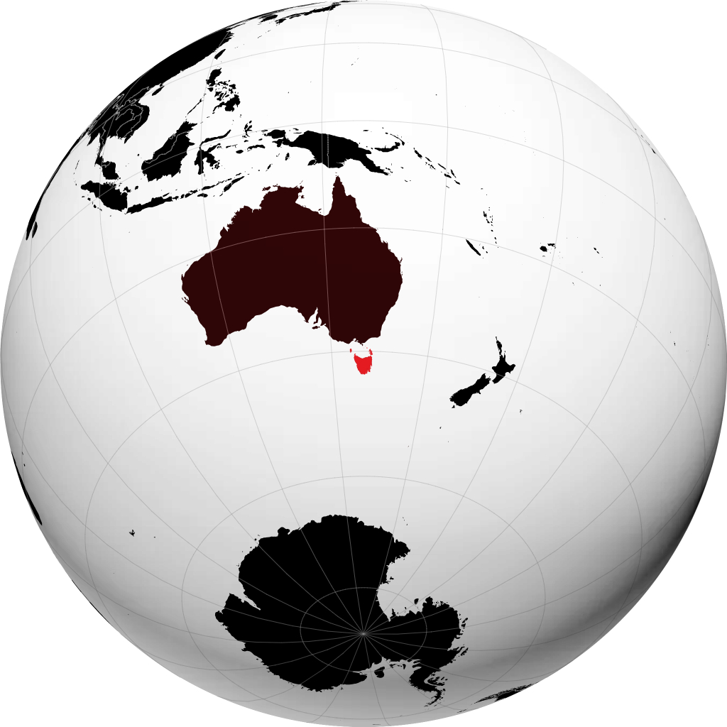 State of Tasmania on the globe