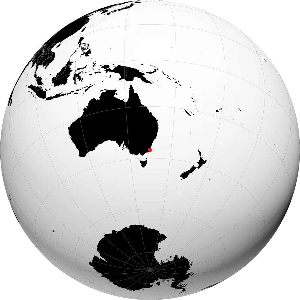 Merimbula on the globe