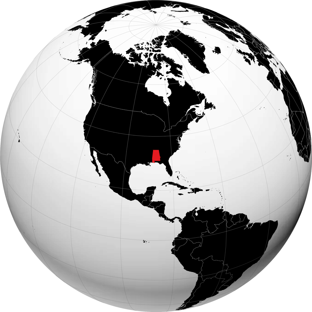 Alabama on the globe